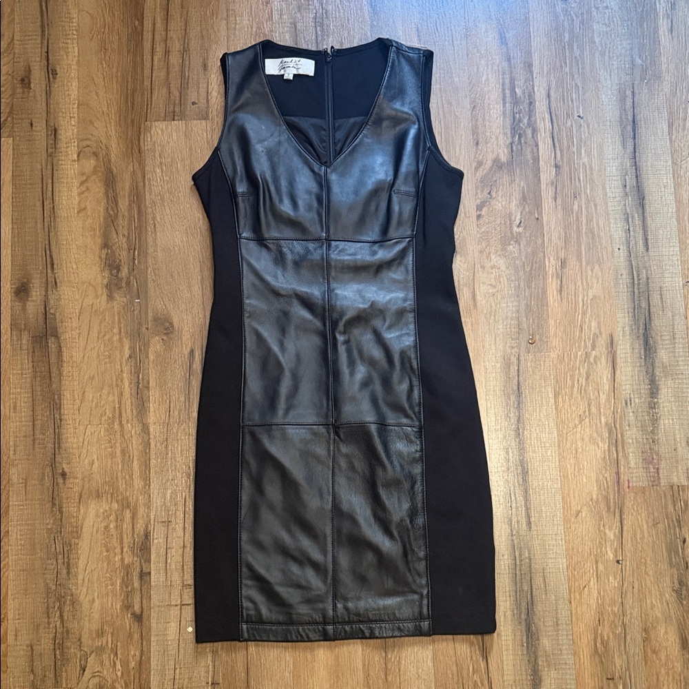 Badgley Mischka Black Leather Panel Mini Dress